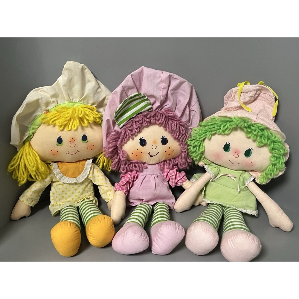 Vtg 1980s Strawberry Shortcake Rag Doll Lot Lime Chiffon, Raspberry Tart, Lemon